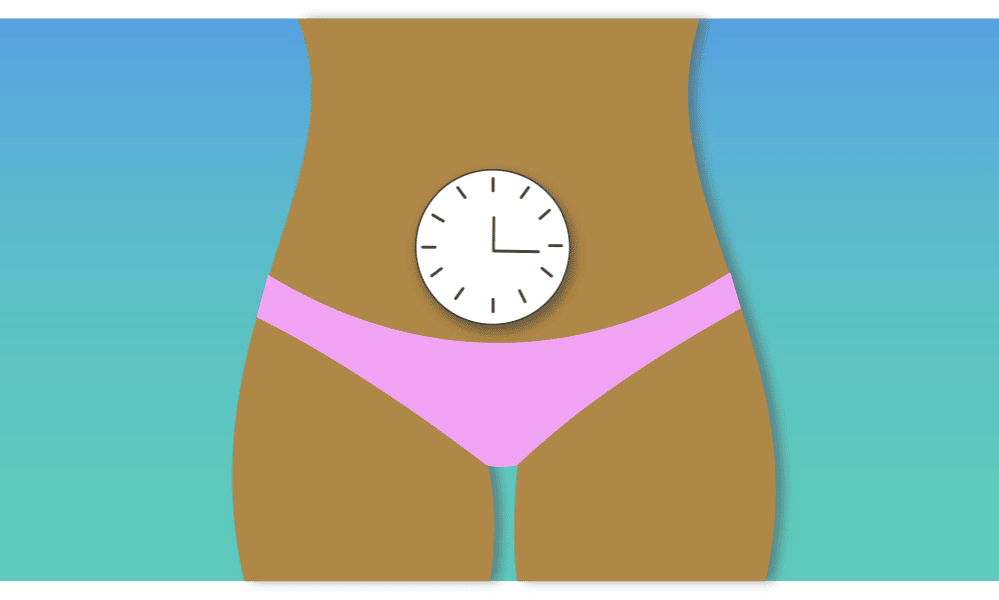 Illustration of a clock on a female tummy
